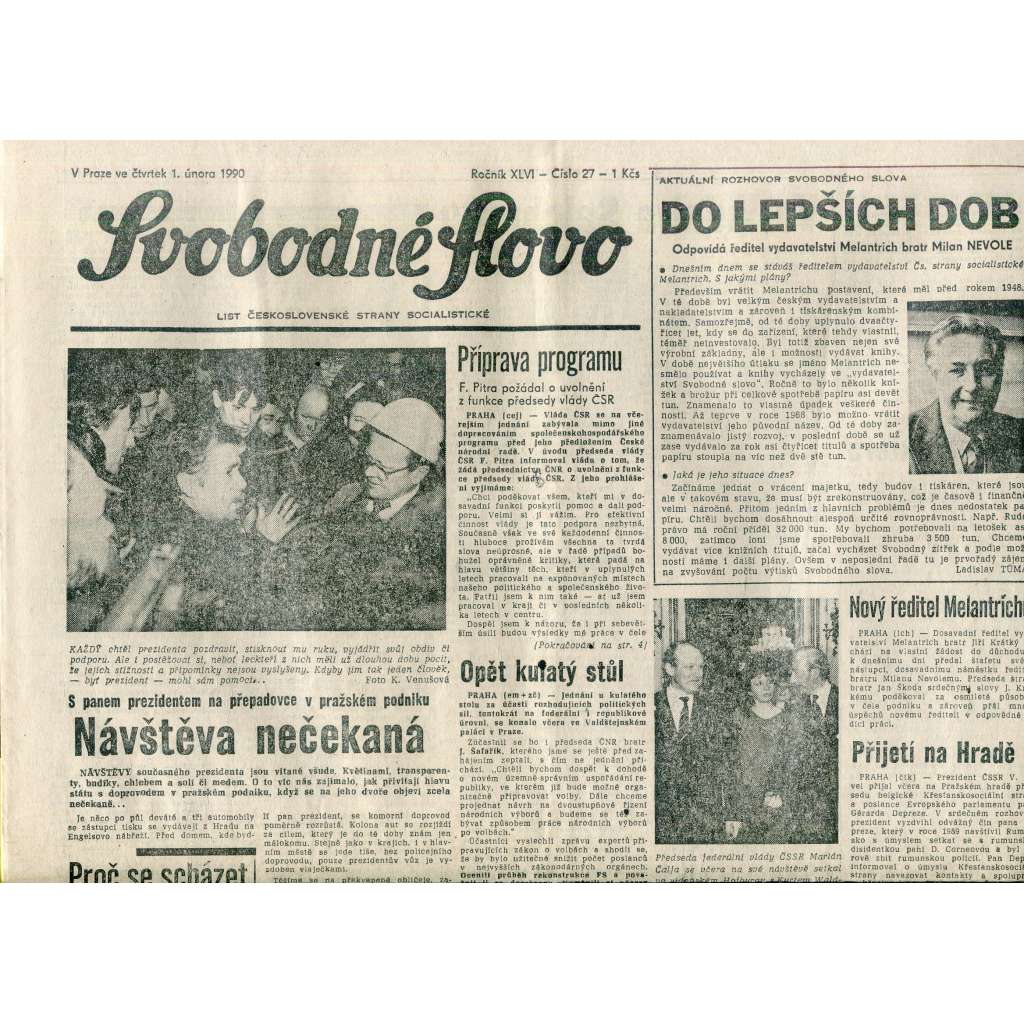 Svobodné slovo (1.2.1990) - staré noviny Svobodné slovo (1.2.1990) - staré noviny