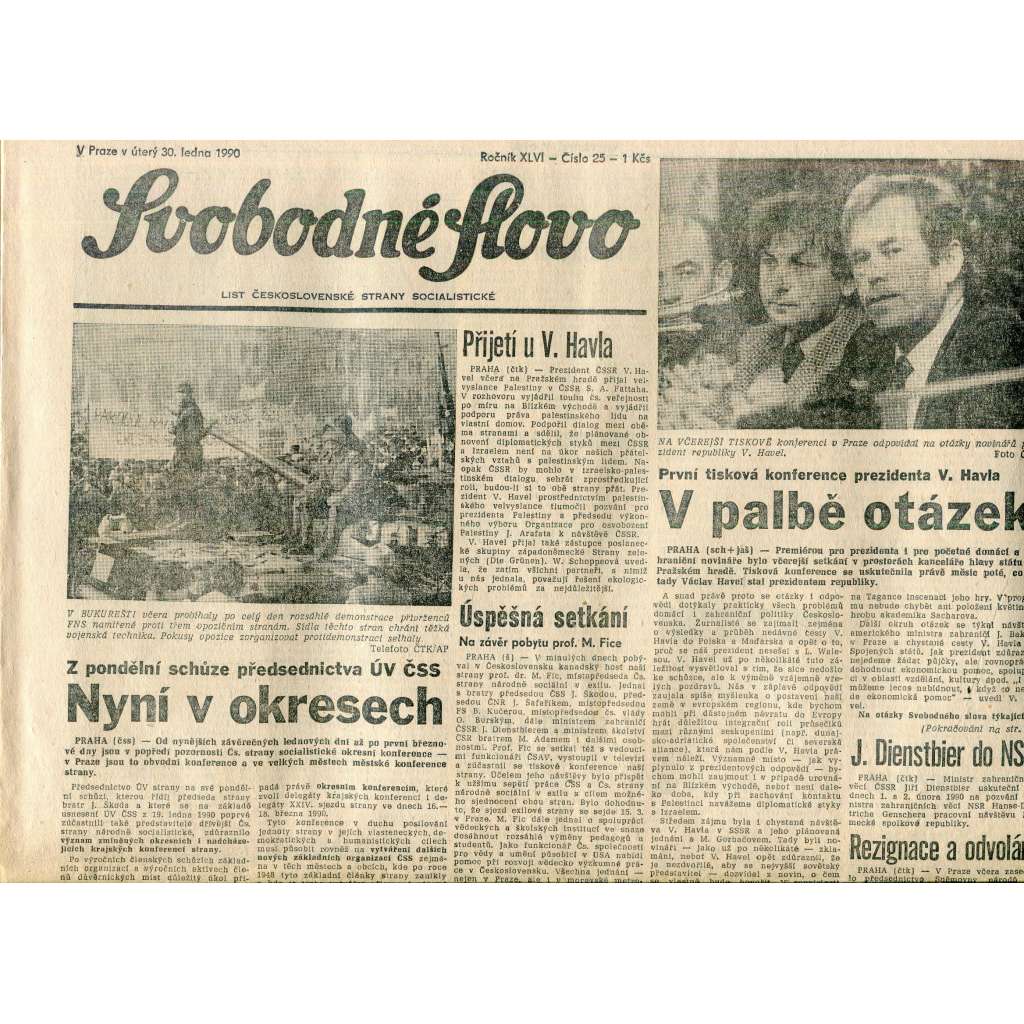 Svobodné slovo (30.1.1990) - staré noviny Svobodné slovo (30.1.1990) - staré noviny