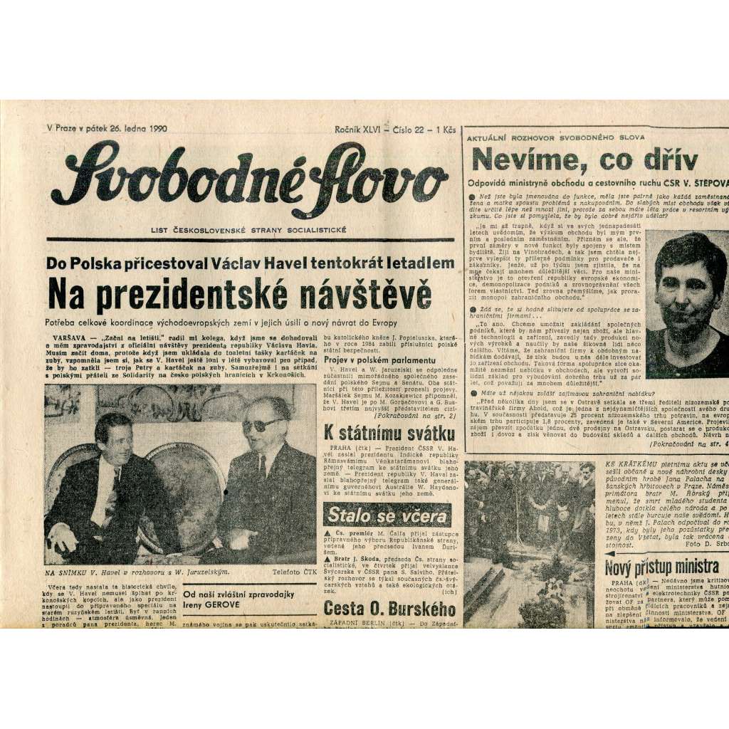 Svobodné slovo (26.1.1990) - staré noviny Svobodné slovo (26.1.1990) - staré noviny