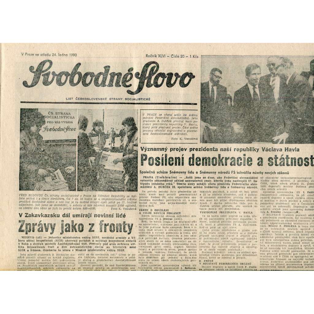 Svobodné slovo (24.1.1990) - staré noviny Svobodné slovo (24.1.1990) - staré noviny