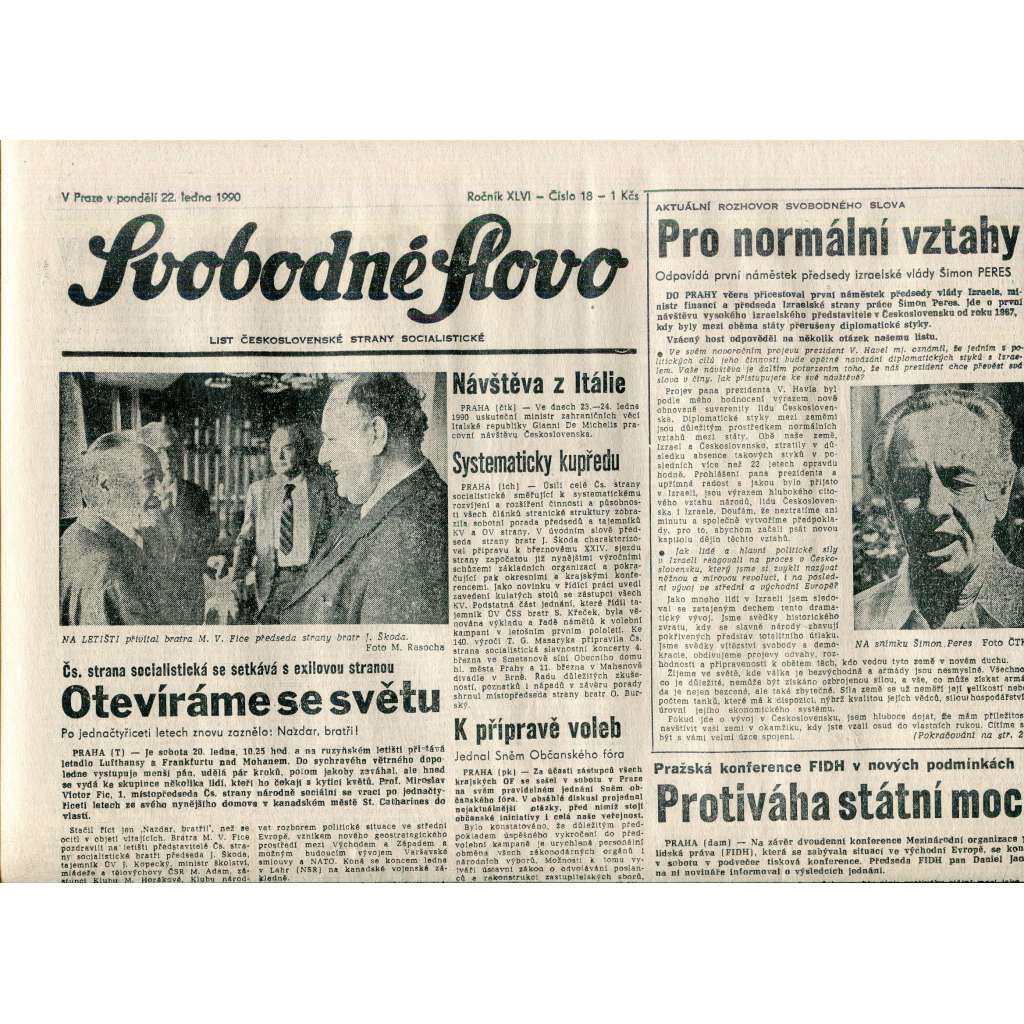 Svobodné slovo (22.1.1990) - staré noviny Svobodné slovo (22.1.1990) - staré noviny