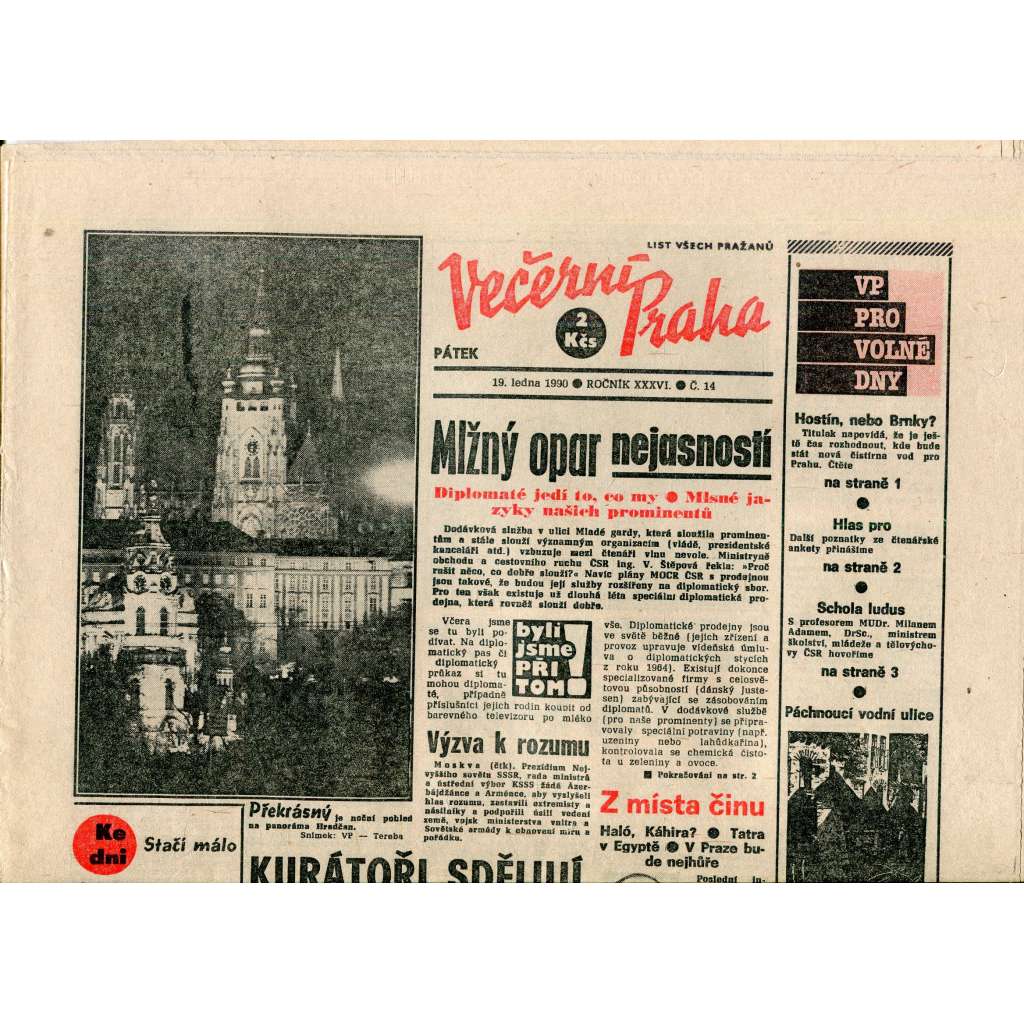 Večerní Praha (19.1.1990) - staré noviny Večerní Praha (19.1.1990) - staré noviny