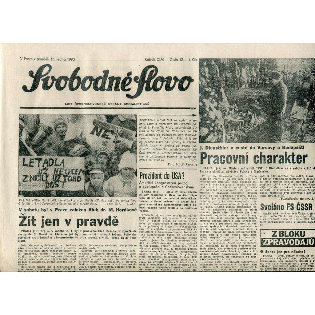 Svobodné slovo (15.1.1990) - staré noviny