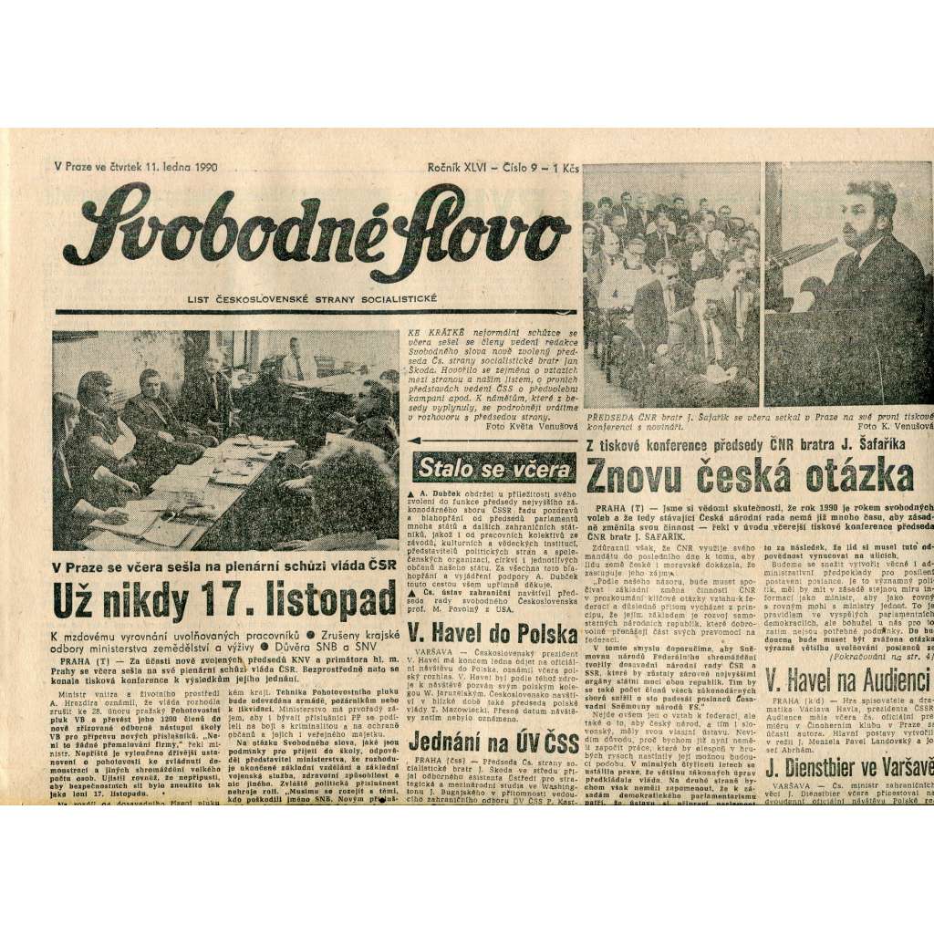 Svobodné slovo (11.1.1990) - staré noviny