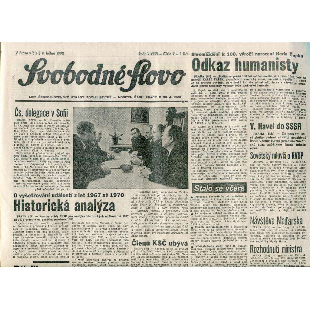 Svobodné slovo (9.1.1990) - staré noviny