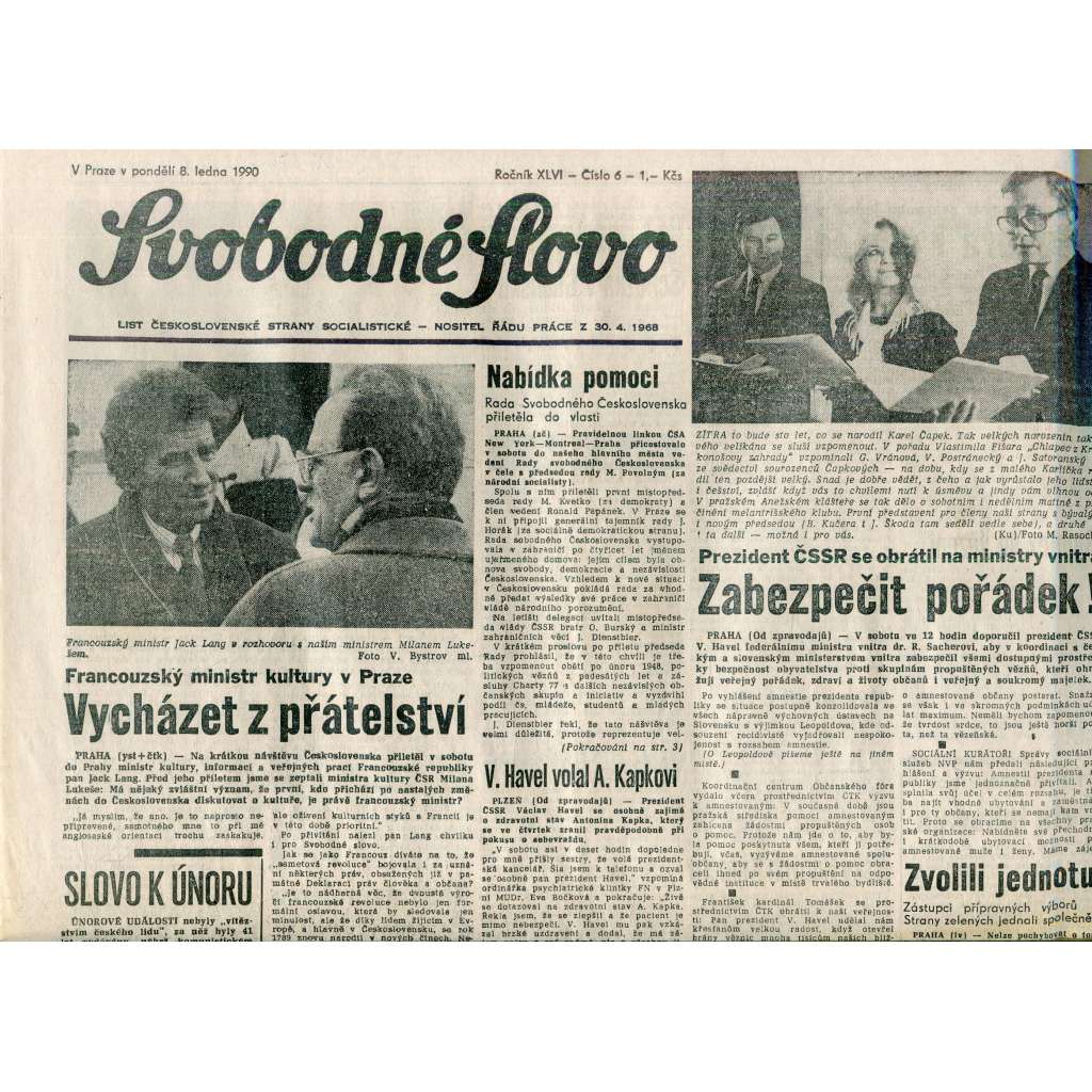 Svobodné slovo (8.1.1990) - staré noviny