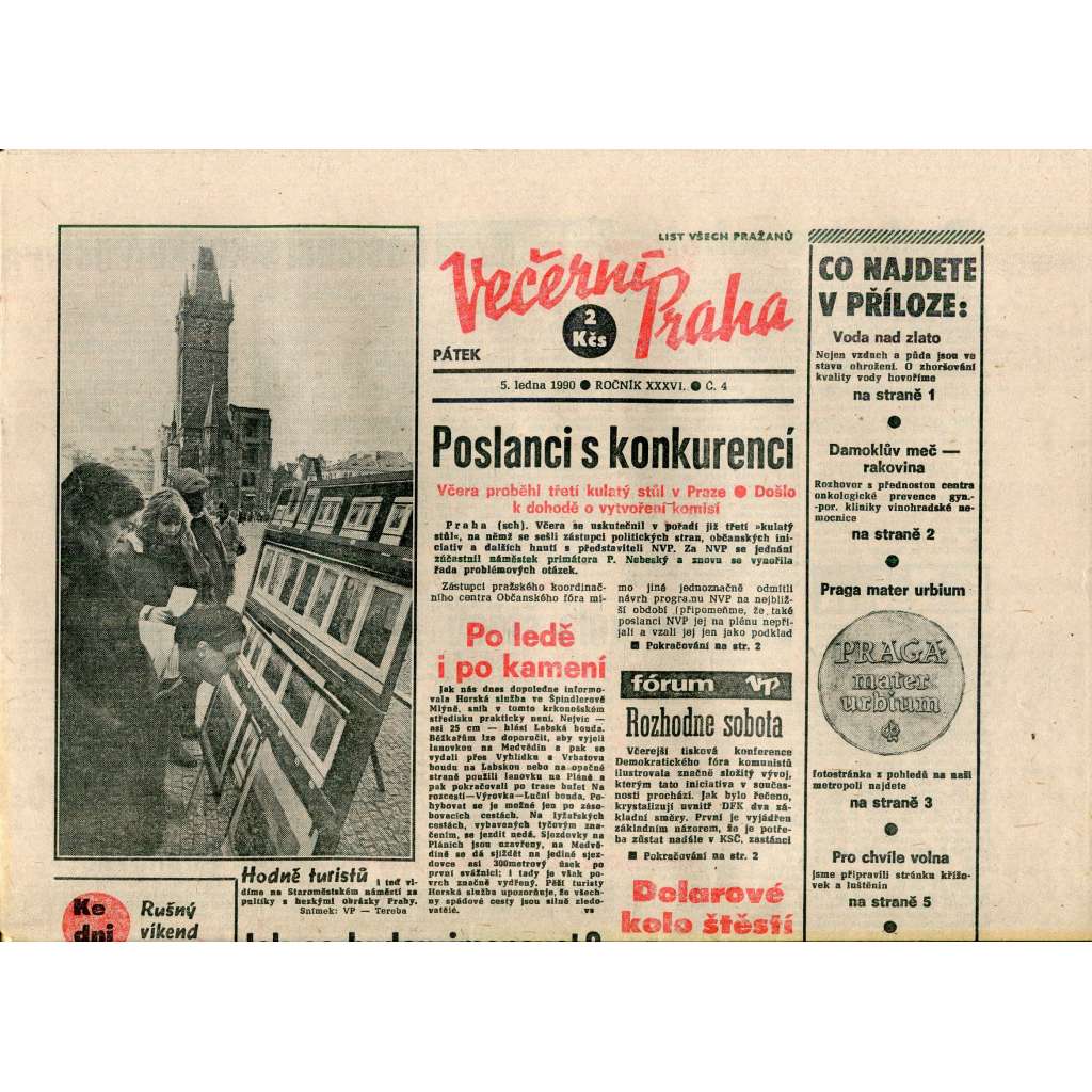Večerní Praha (5.1.1990) - staré noviny