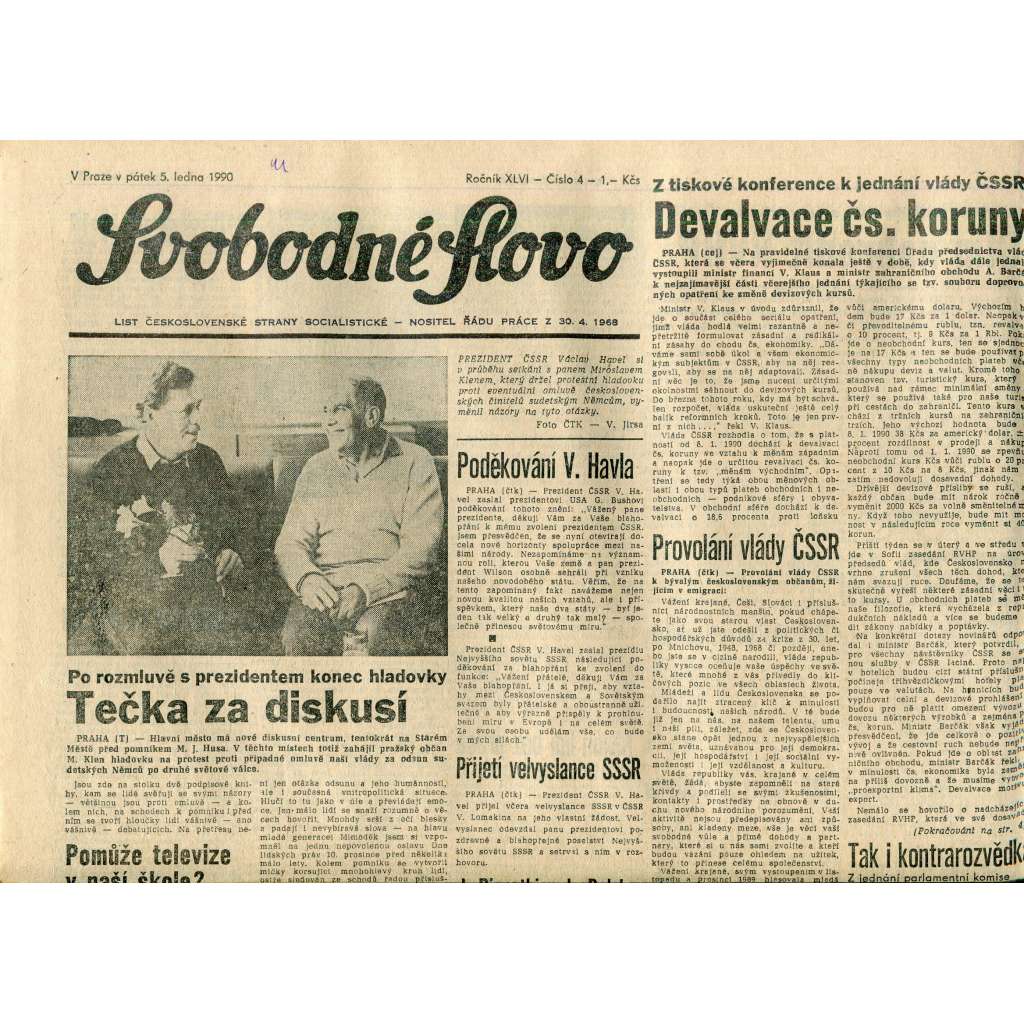 Svobodné slovo (5.1.1990) - staré noviny