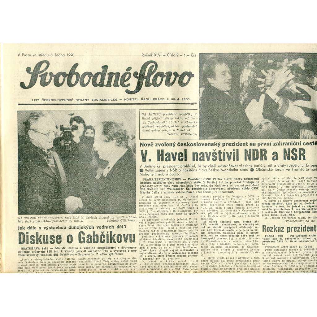 Svobodné slovo (3.1.1990) - staré noviny
