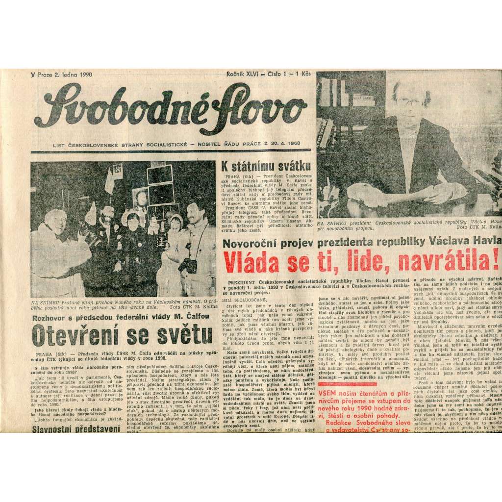 Svobodné slovo (2.1.1990) - staré noviny