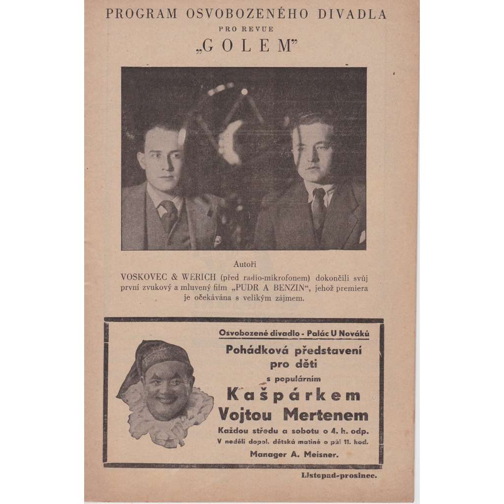 Golem. Osvobozené divadlo. Divadelní program v obrazech (Voskovec + Werich)