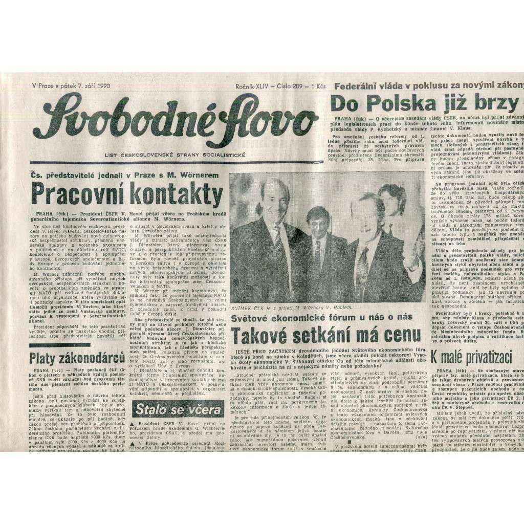 Svobodné slovo (7.9.1990) - staré noviny