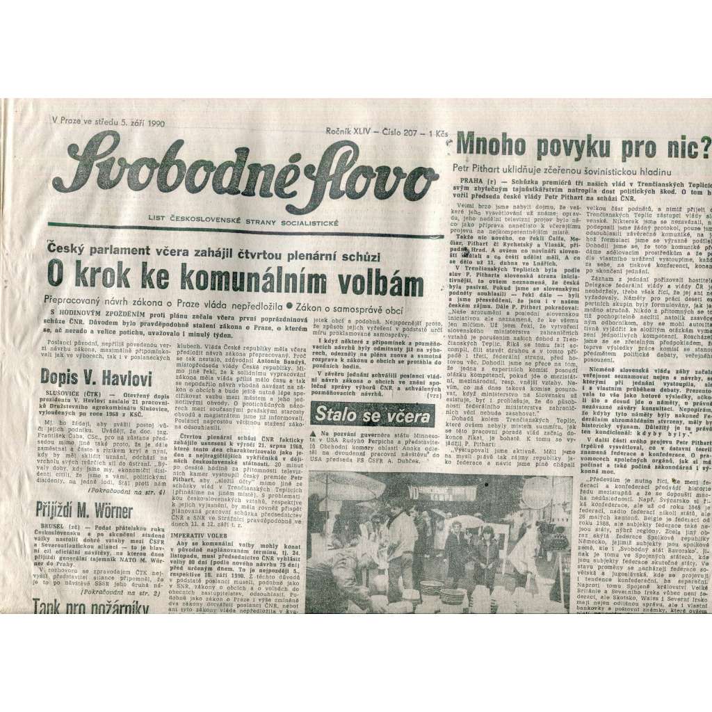 Svobodné slovo (5.9.1990) - staré noviny Svobodné slovo (5.9.1990) - staré noviny