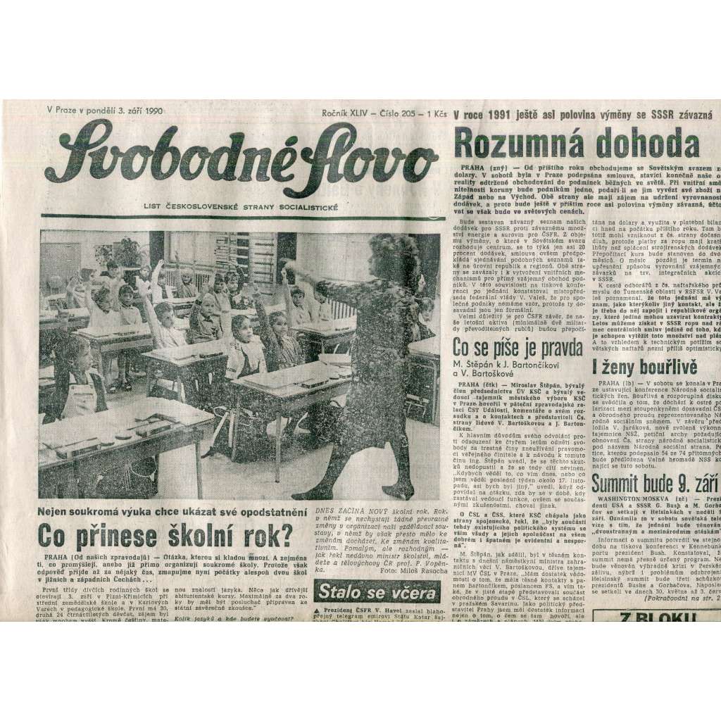 Svobodné slovo (3.9.1990) - staré noviny Svobodné slovo (3.9.1990) - staré noviny