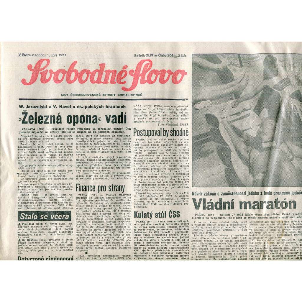 Svobodné slovo (1.9.1990) - staré noviny Svobodné slovo (1.9.1990) - staré noviny
