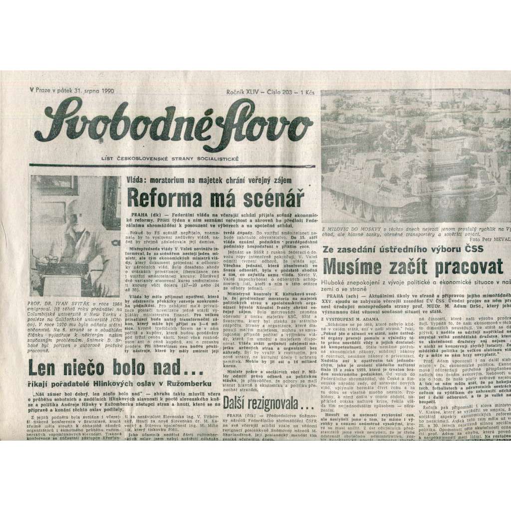Svobodné slovo (31.8.1990) - staré noviny Svobodné slovo (31.8.1990) - staré noviny
