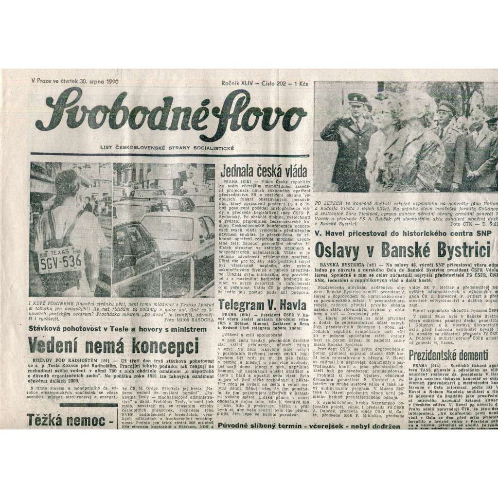 Svobodné slovo (30.8.1990) - staré noviny Svobodné slovo (30.8.1990) - staré noviny