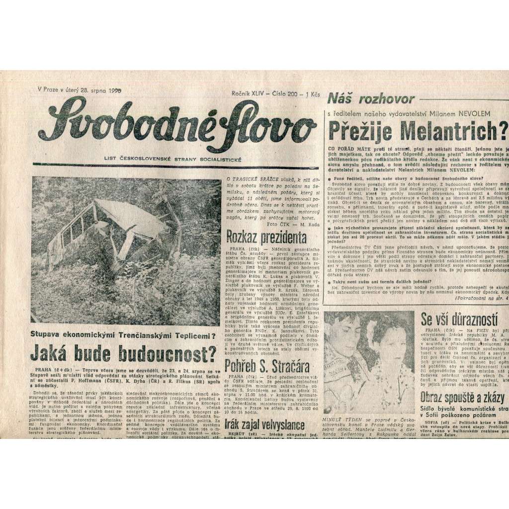 Svobodné slovo (28.8.1990) - staré noviny Svobodné slovo (28.8.1990) - staré noviny