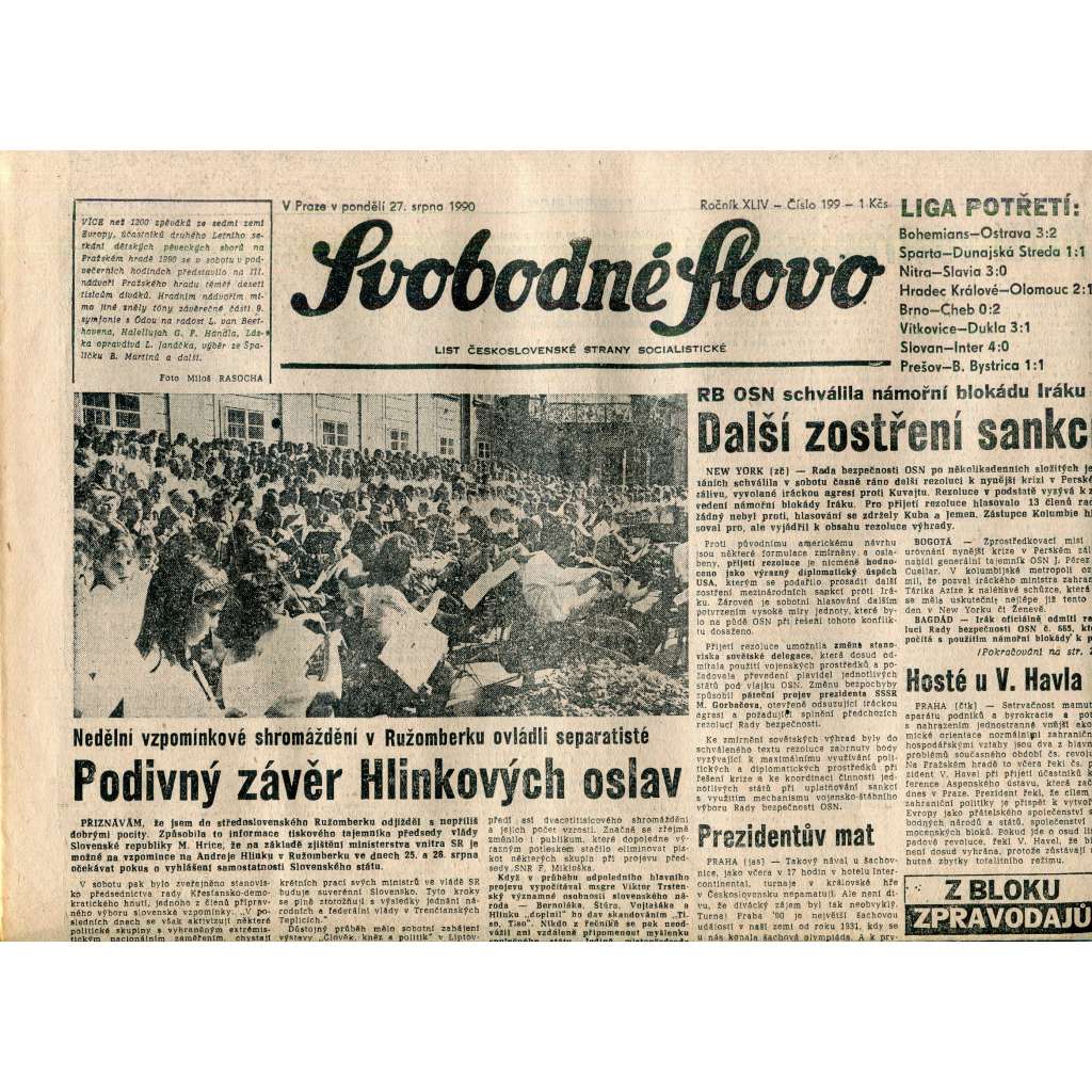 Svobodné slovo (27.8.1990) - staré noviny Svobodné slovo (27.8.1990) - staré noviny