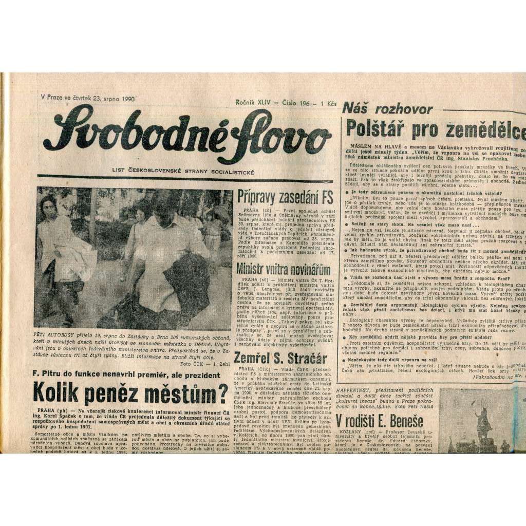 Svobodné slovo (23.8.1990) - staré noviny Svobodné slovo (23.8.1990) - staré noviny