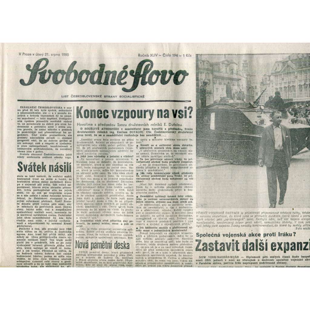 Svobodné slovo (21.8.1990) - staré noviny Svobodné slovo (21.8.1990) - staré noviny