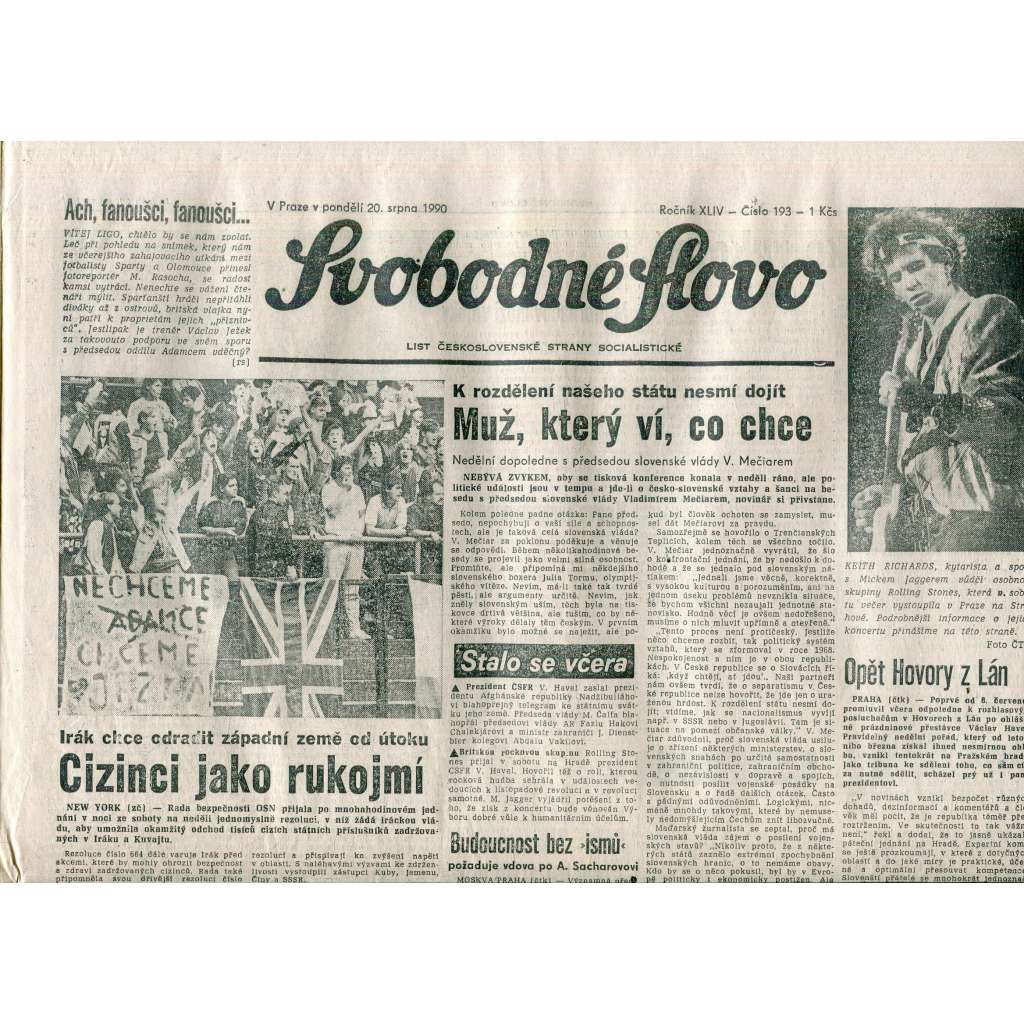 Svobodné slovo (20.8.1990) - staré noviny Svobodné slovo (20.8.1990) - staré noviny