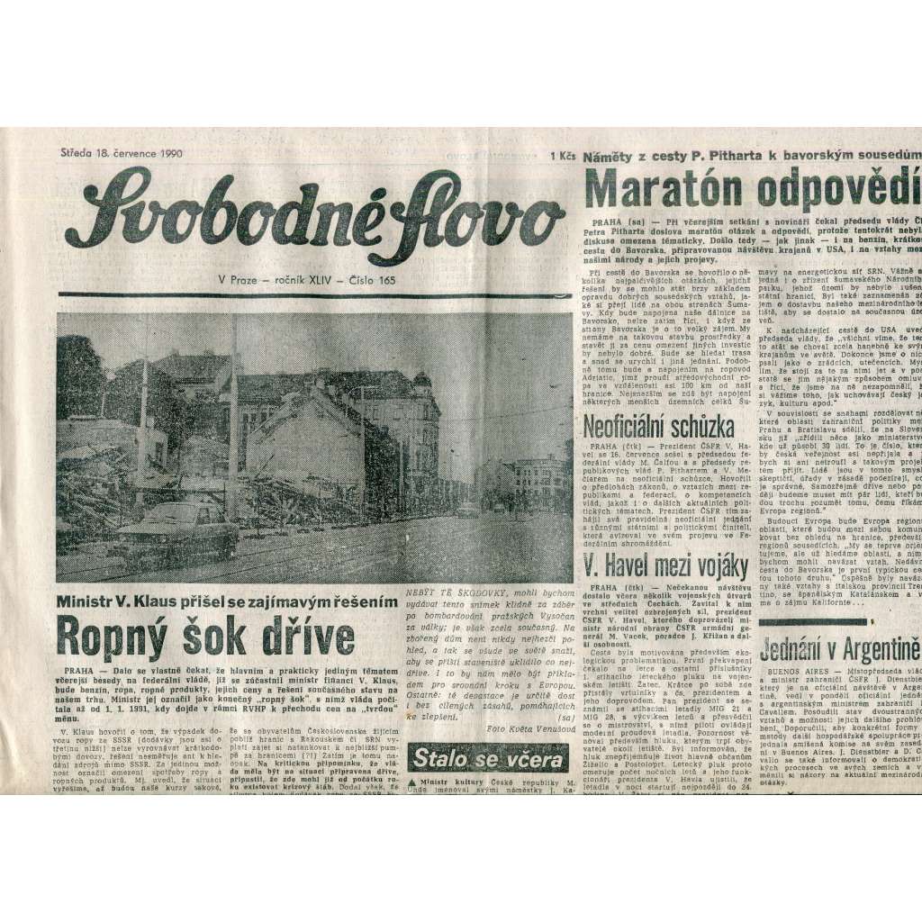Svobodné slovo (18.7.1990) - staré noviny