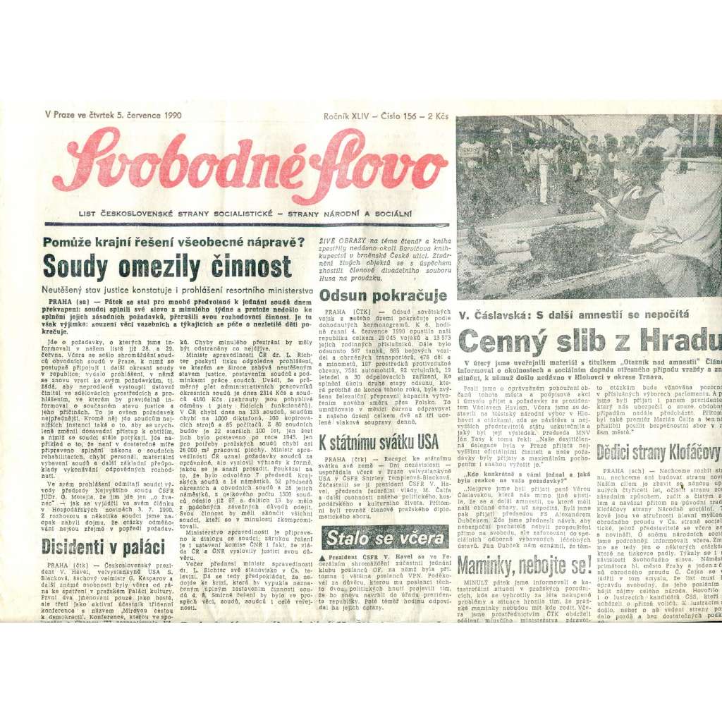 Svobodné slovo (5.7.1990) - staré noviny