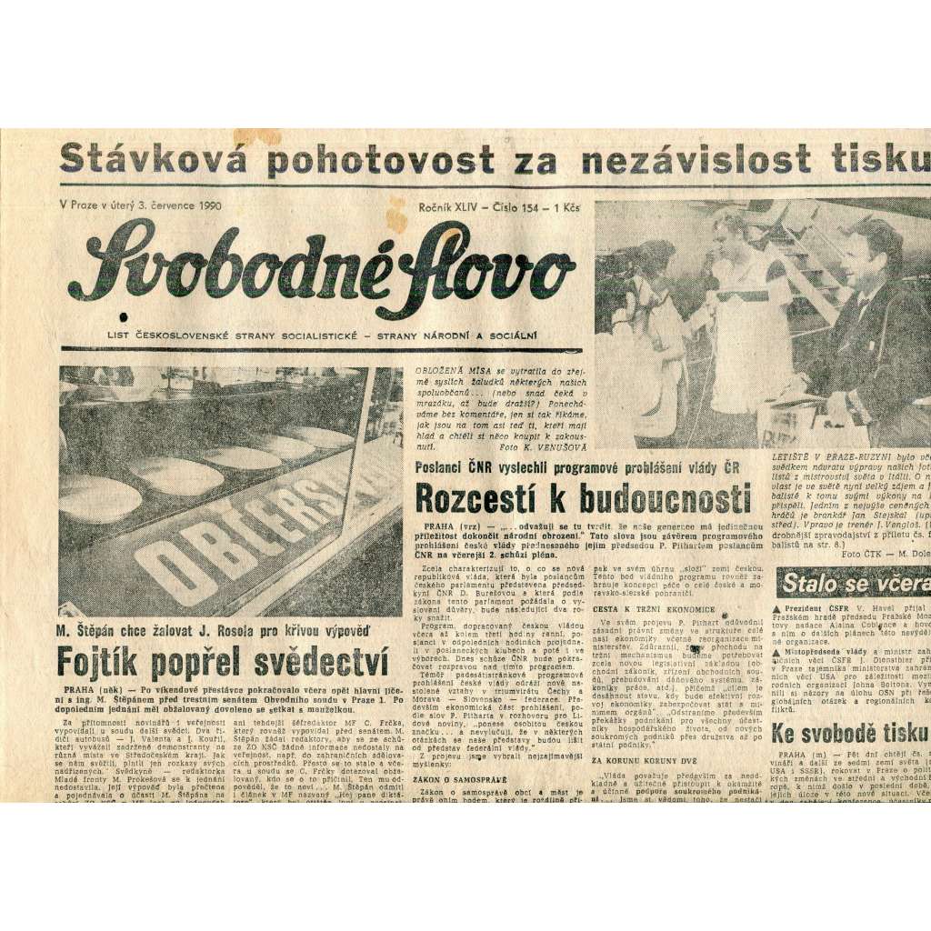 Svobodné slovo (3.7.1990) - staré noviny