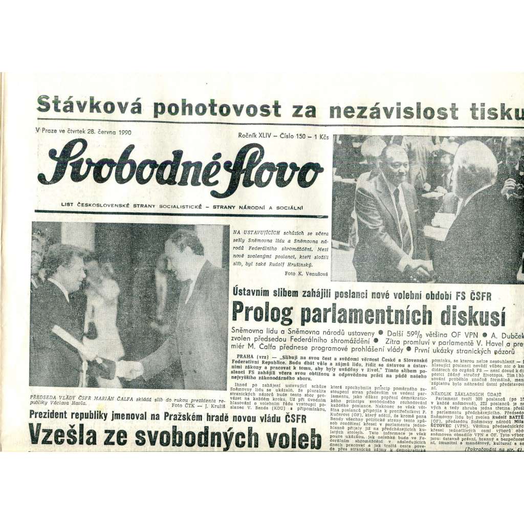 Svobodné slovo (28.6.1990) - staré noviny Svobodné slovo (28.6.1990) - staré noviny