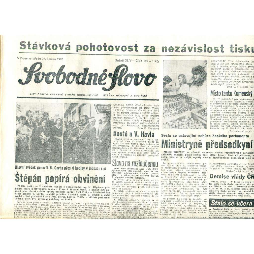 Svobodné slovo (27.6.1990) - staré noviny
