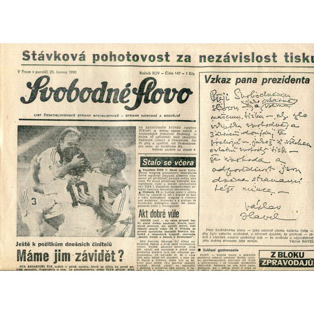 Svobodné slovo (25.6.1990) - staré noviny