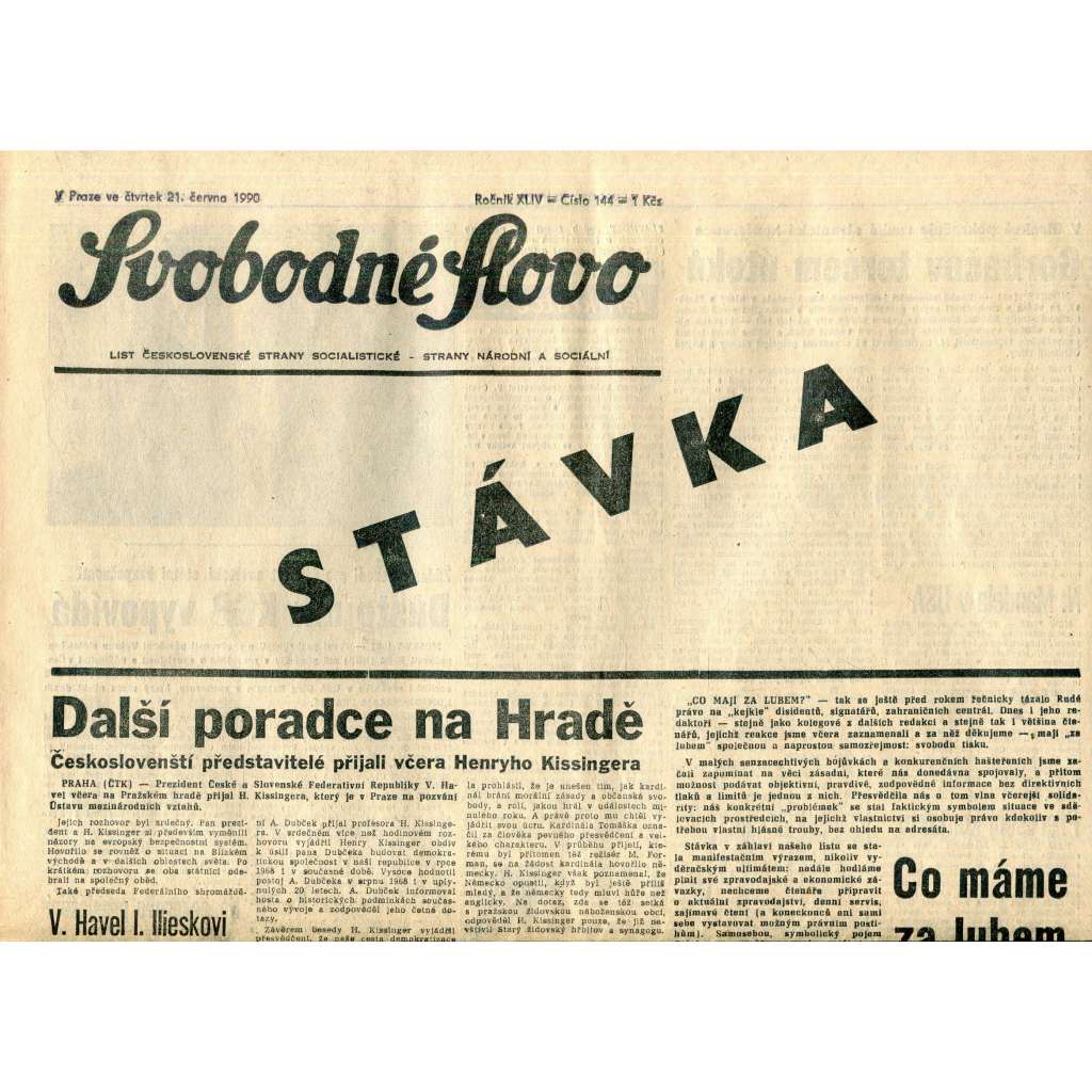 Svobodné slovo (21.6.1990) - staré noviny