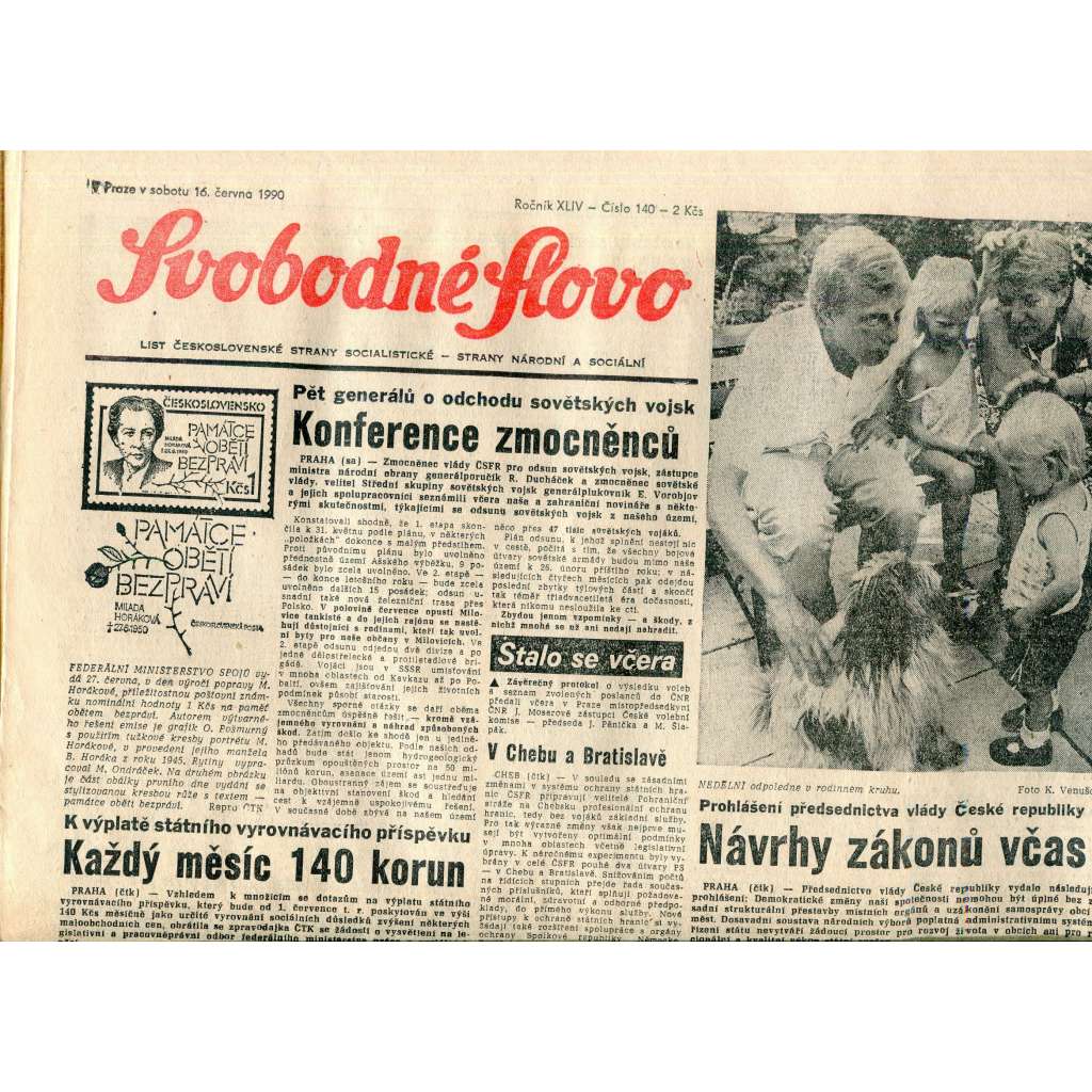 Svobodné slovo (16.6.1990) - staré noviny
