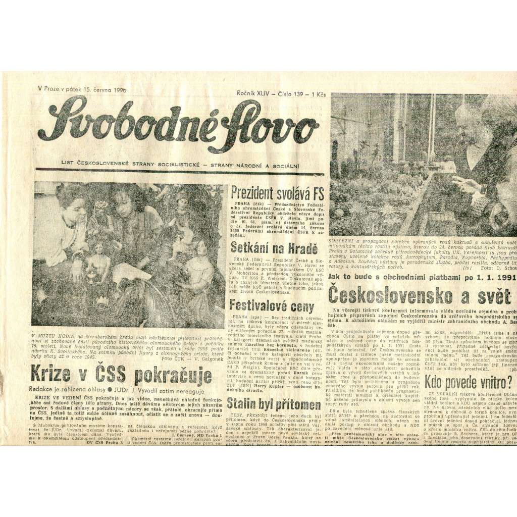 Svobodné slovo (15.6.1990) - staré noviny