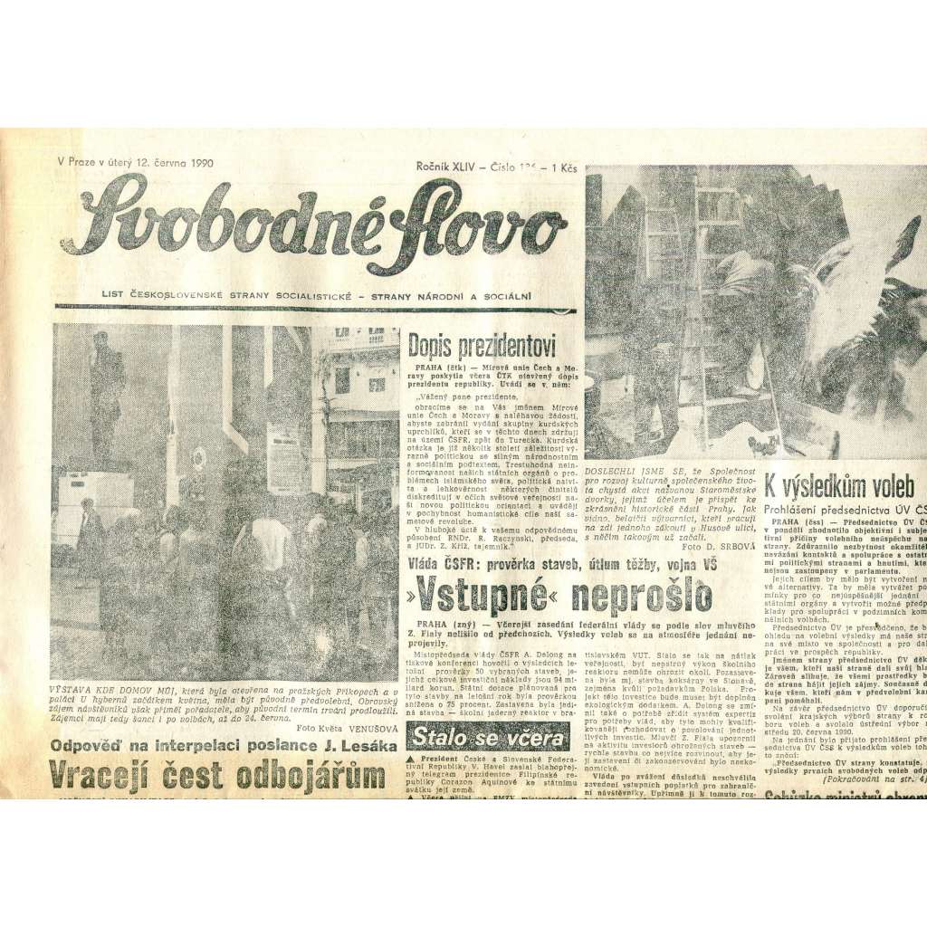 Svobodné slovo (12.6.1990) - staré noviny