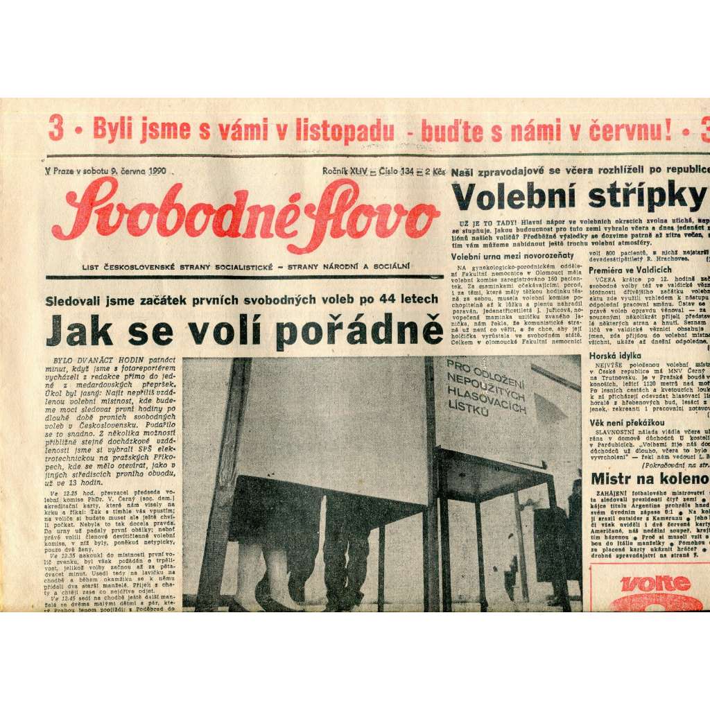 Svobodné slovo (9.6.1990) - staré noviny