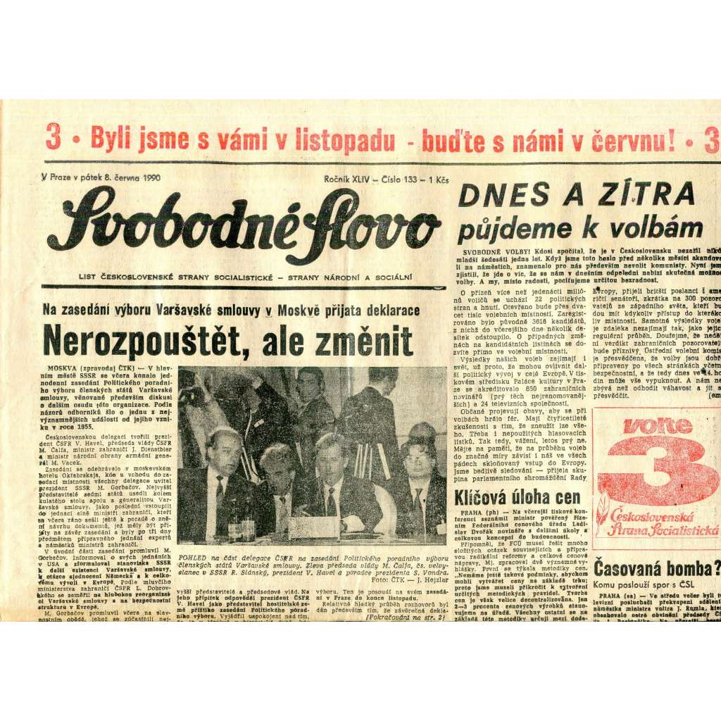 Svobodné slovo (8.6.1990) - staré noviny