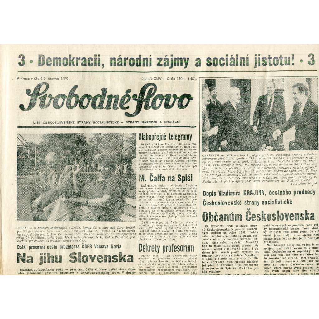 Svobodné slovo (5.6.1990) - staré noviny