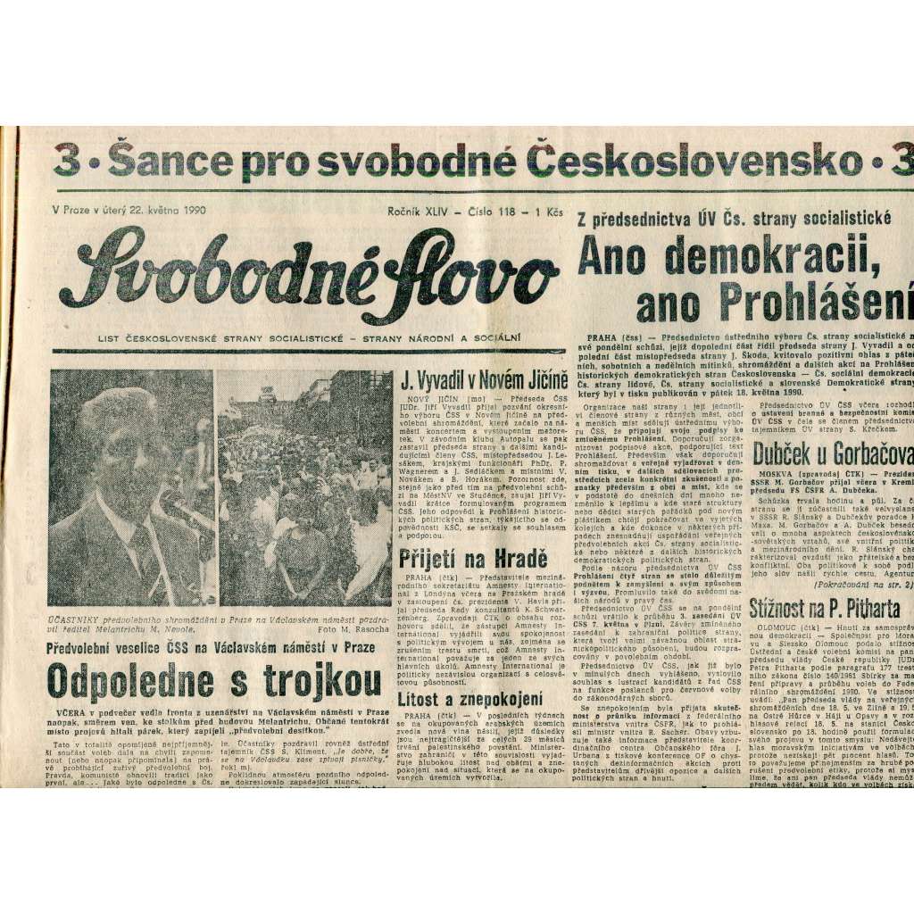 Svobodné slovo (22.5.1990) - staré noviny
