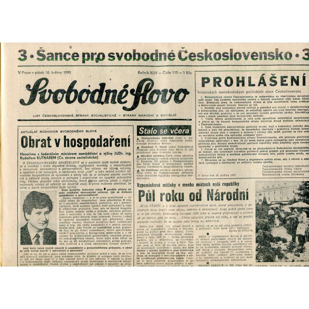 Svobodné slovo (18.5.1990) - staré noviny