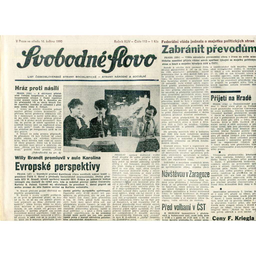 Svobodné slovo (16.5.1990) - staré noviny