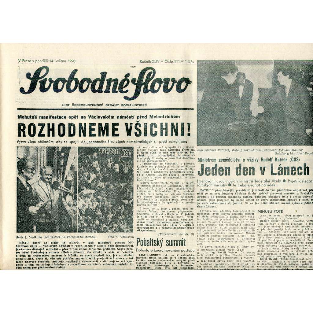 Svobodné slovo (14.5.1990) - staré noviny