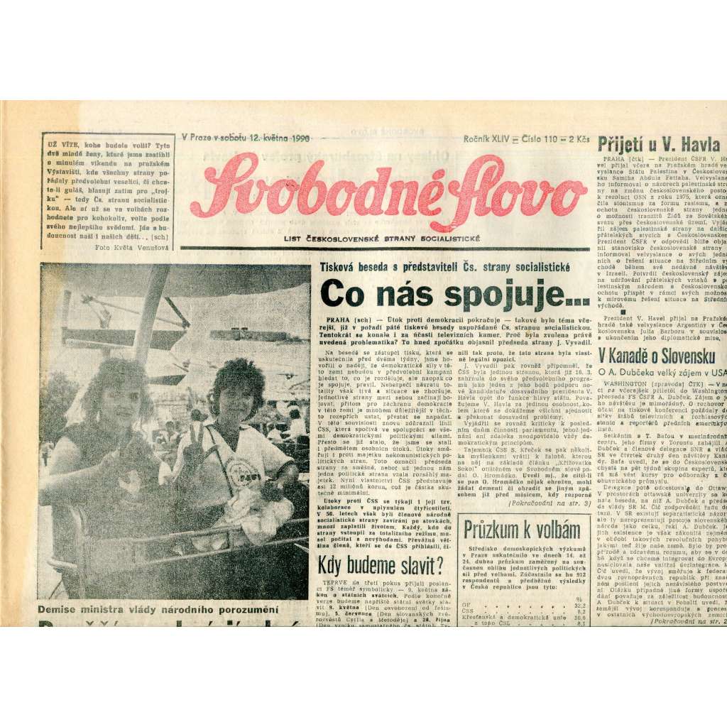 Svobodné slovo (12.5.1990) - staré noviny