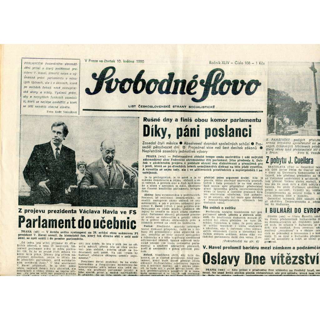 Svobodné slovo (10.5.1990) - staré noviny
