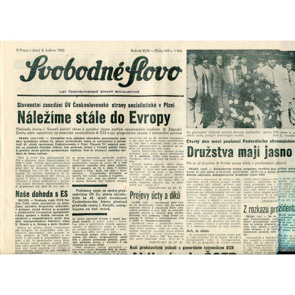 Svobodné slovo (8.5.1990) - staré noviny