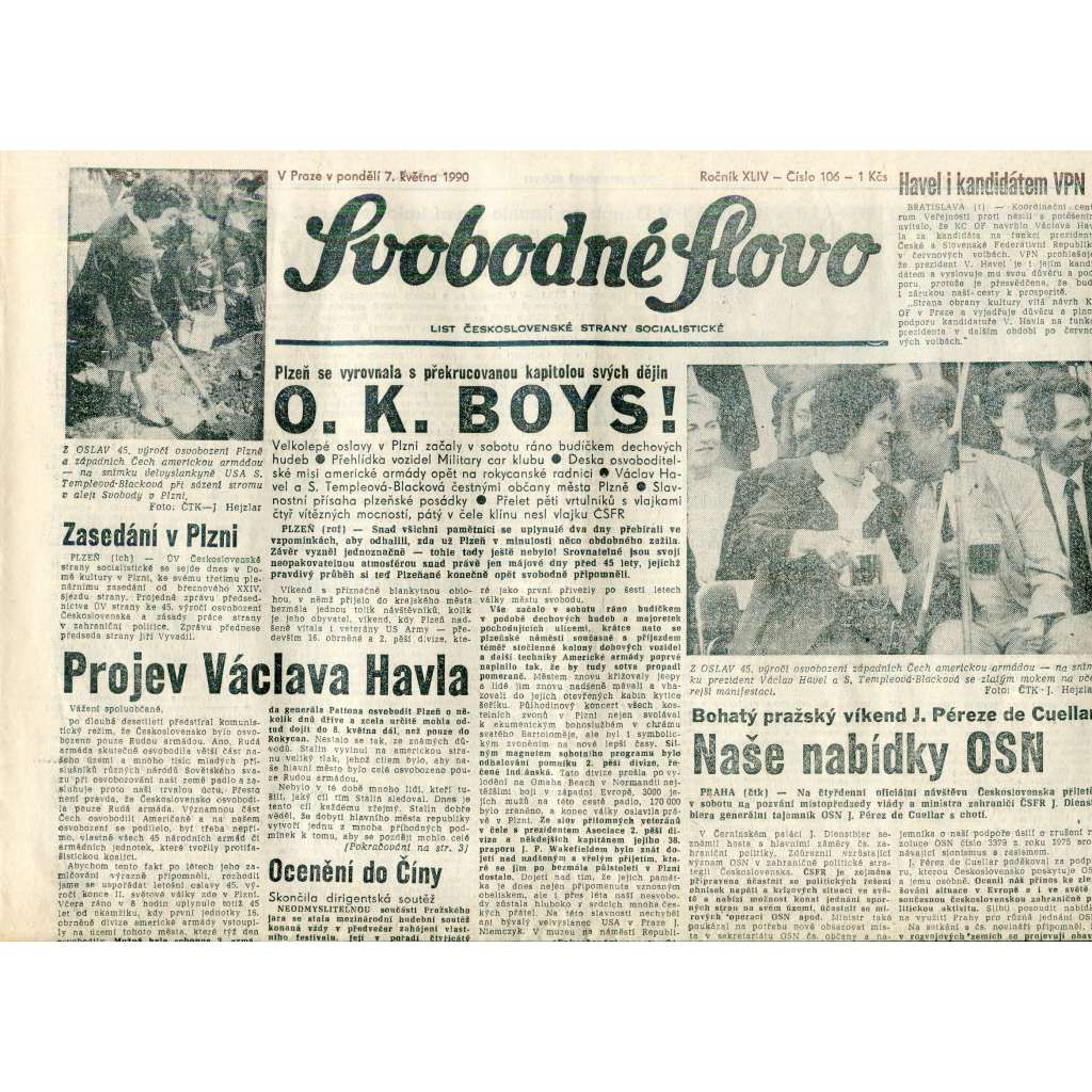 Svobodné slovo (7.5.1990) - staré noviny