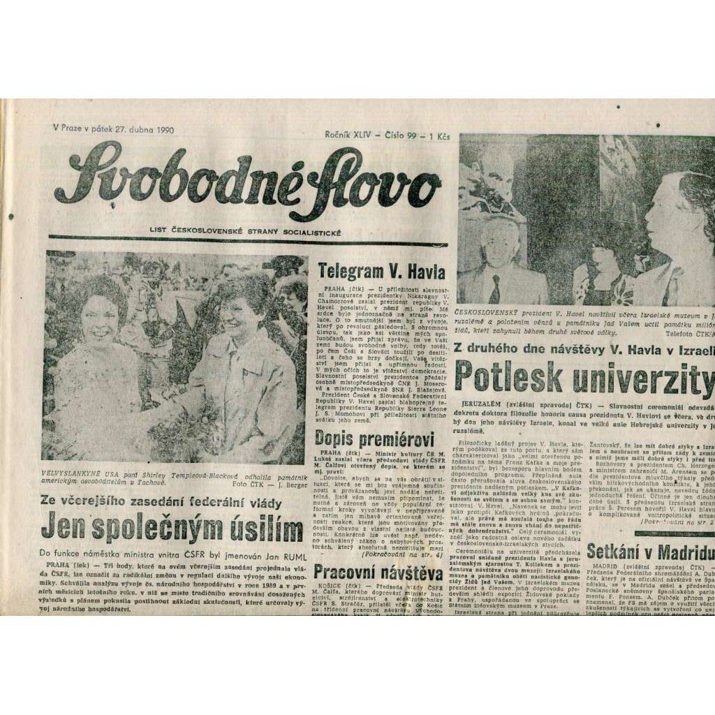 Svobodné slovo (27.4.1990) - staré noviny