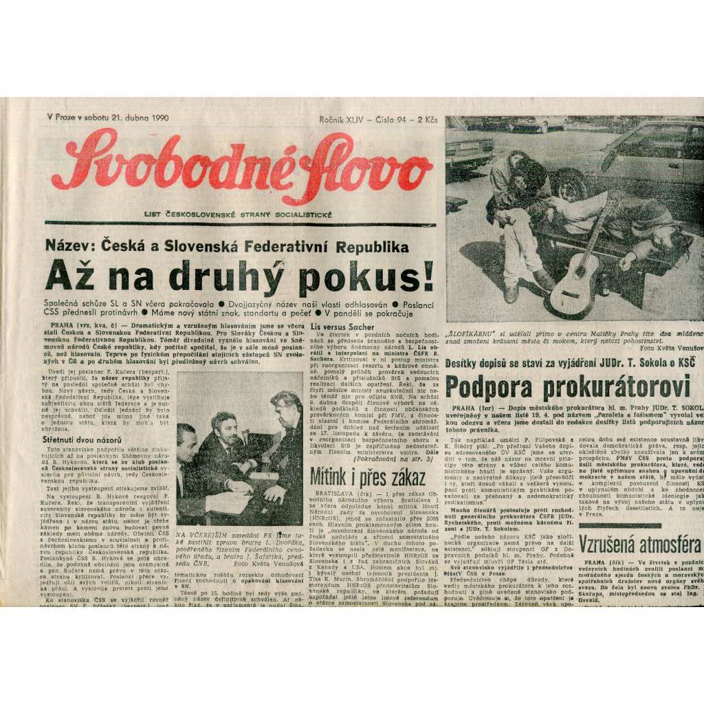 Svobodné slovo (21.4.1990) - staré noviny