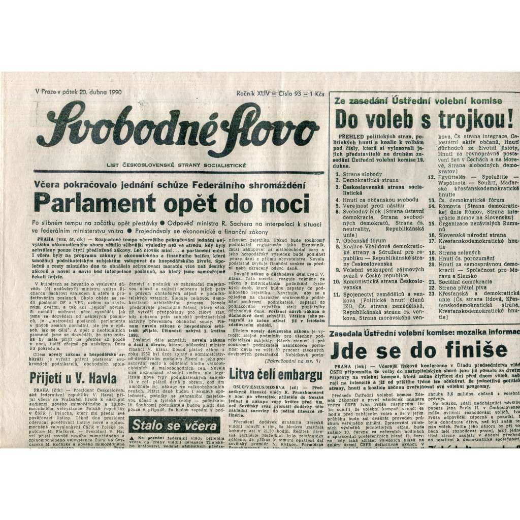 Svobodné slovo (20.4.1990) - staré noviny Svobodné slovo (20.4.1990) - staré noviny